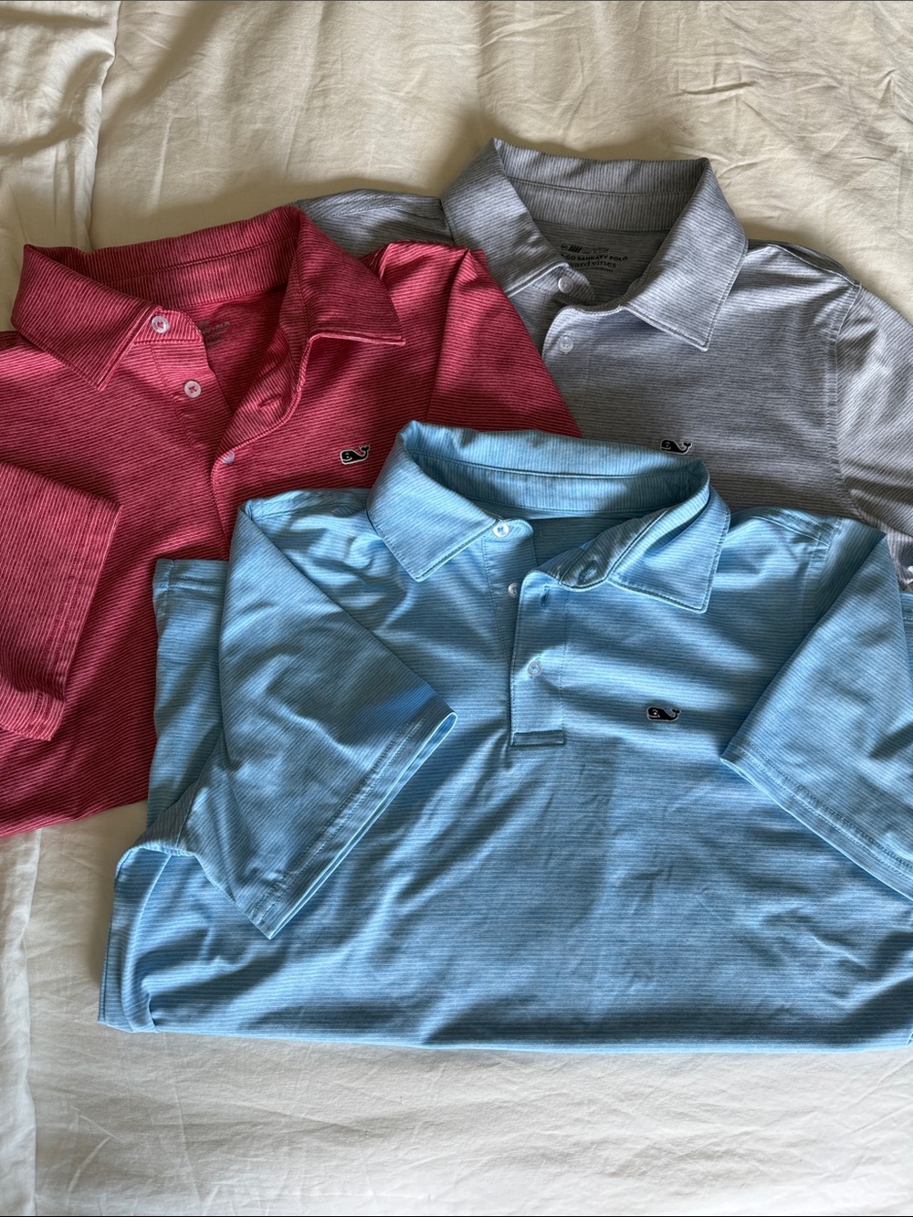 Vineyard Vines Polo Trio in Light Blue, Heather Gray & Red